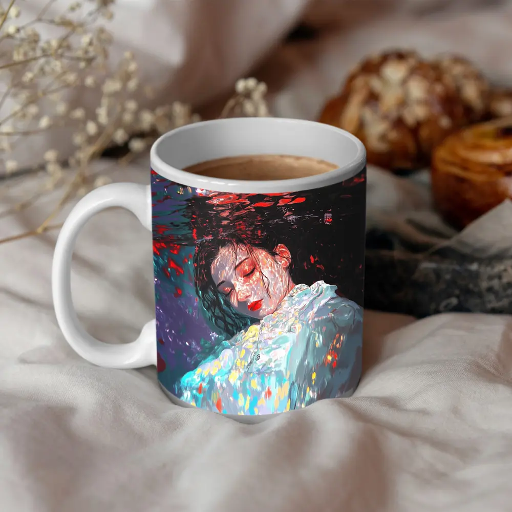 Woman Underwater Red Abstract Art Print – Mugs