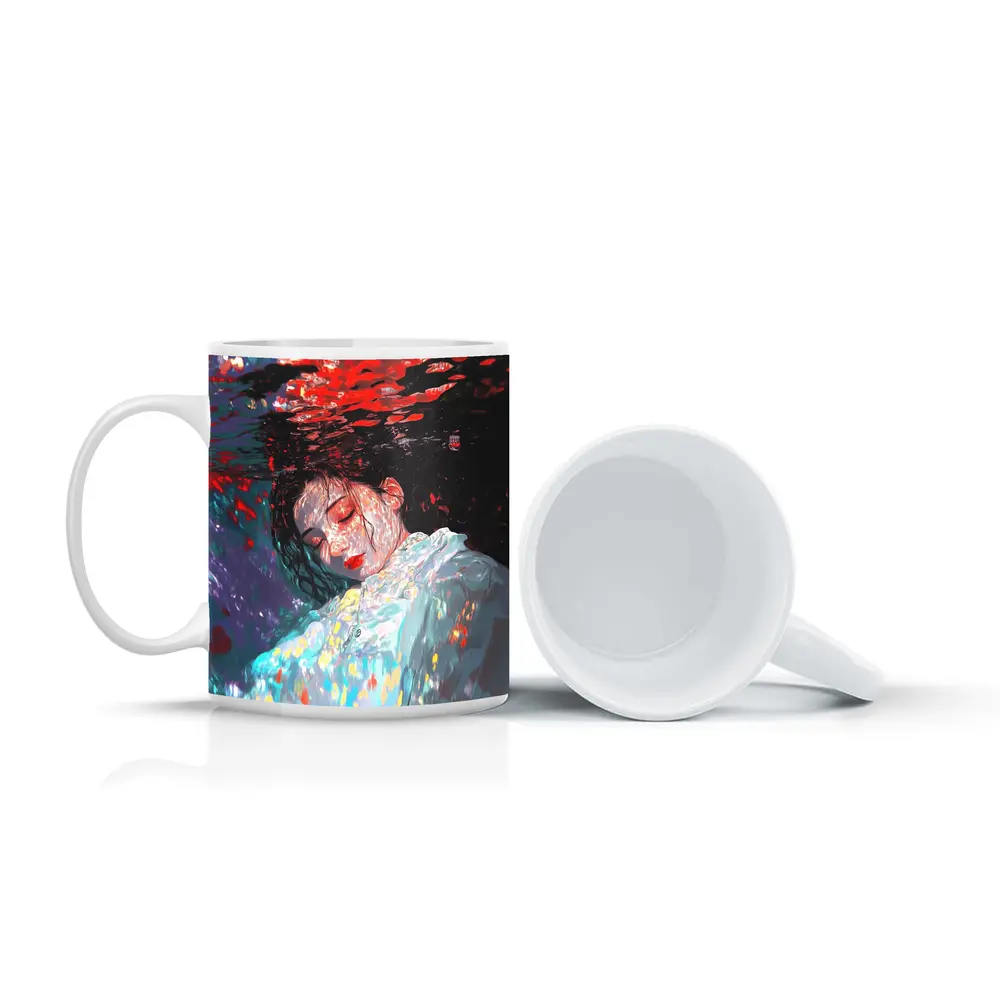 Woman Underwater Red Abstract Art Print – Mugs
