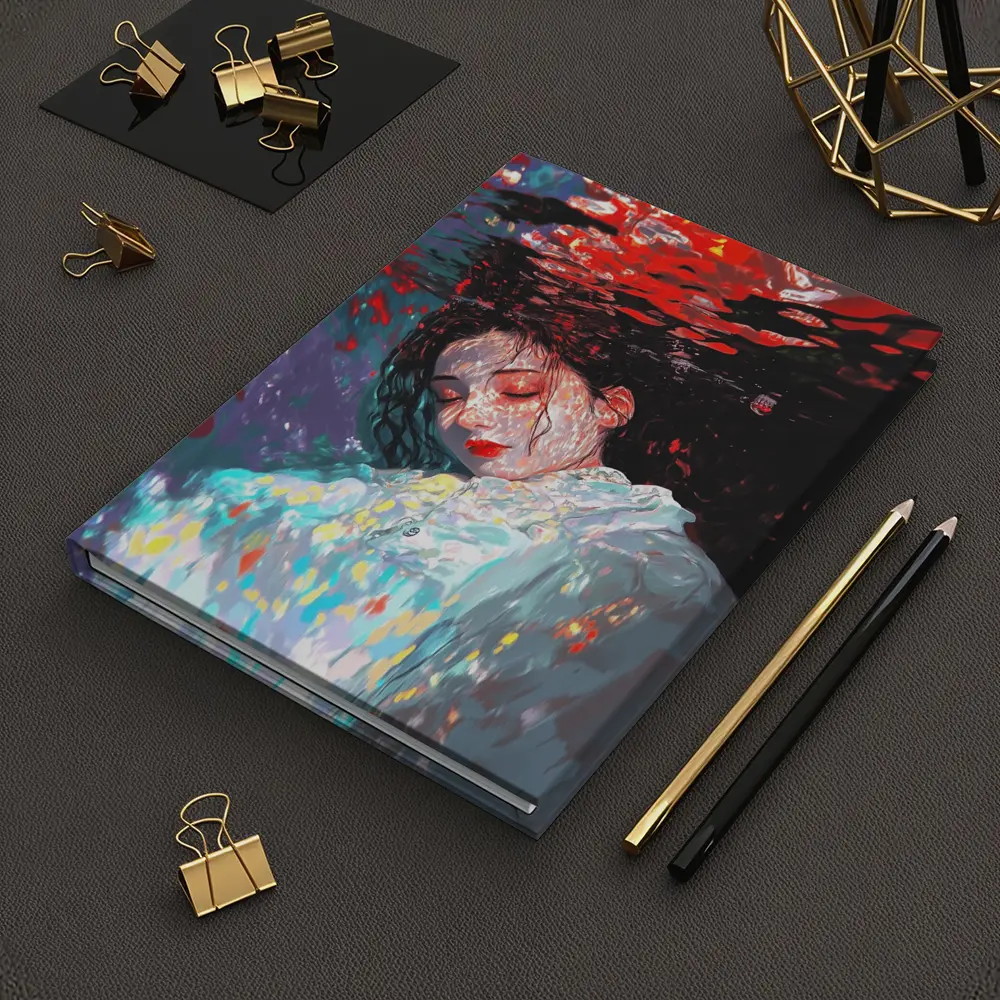 Woman Underwater Red Abstract Art Print – Notebooks