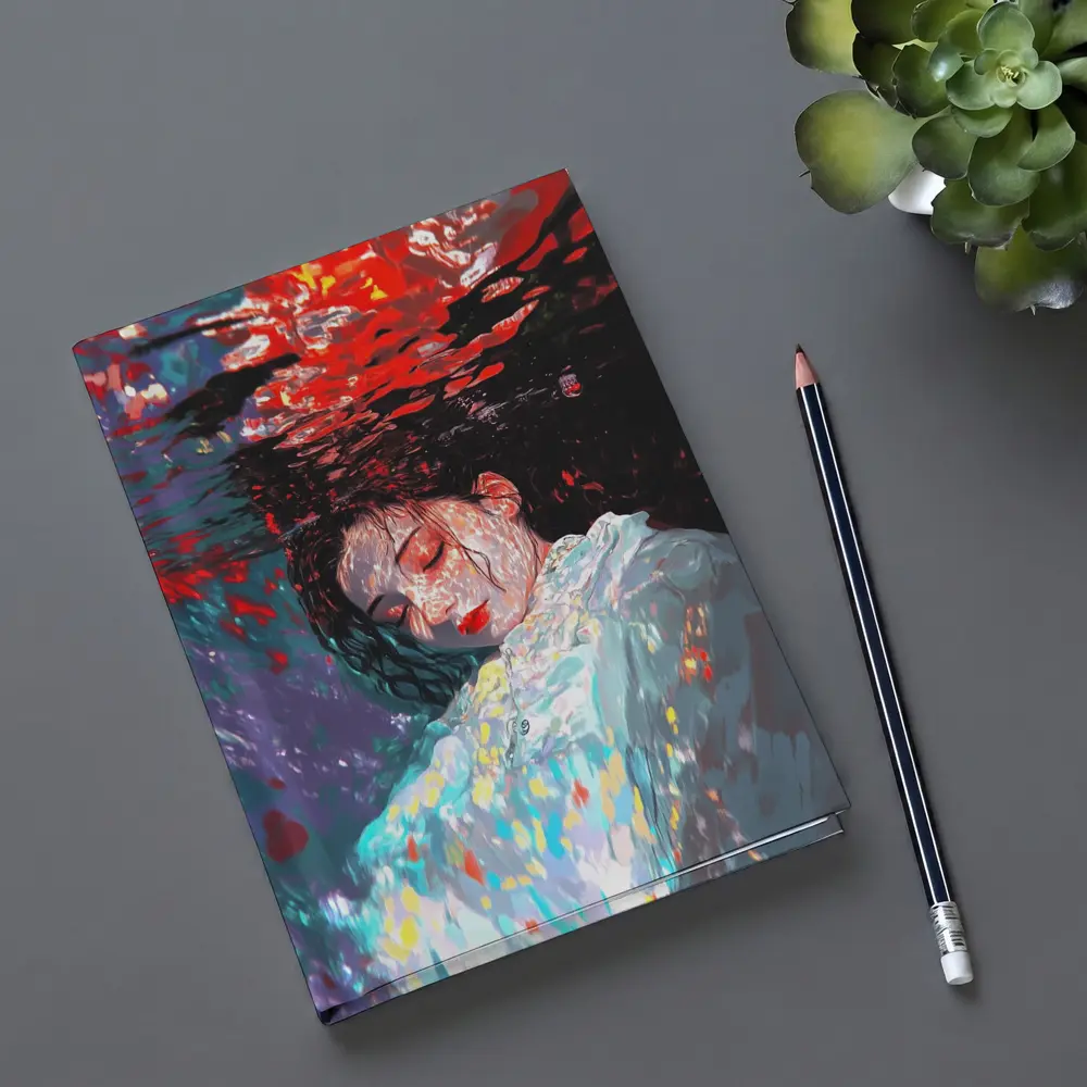Woman Underwater Red Abstract Art Print – Notebooks