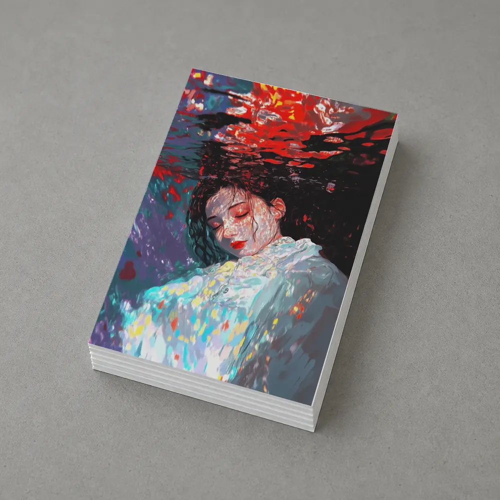 Woman Underwater Red Abstract Art Print – Postcards