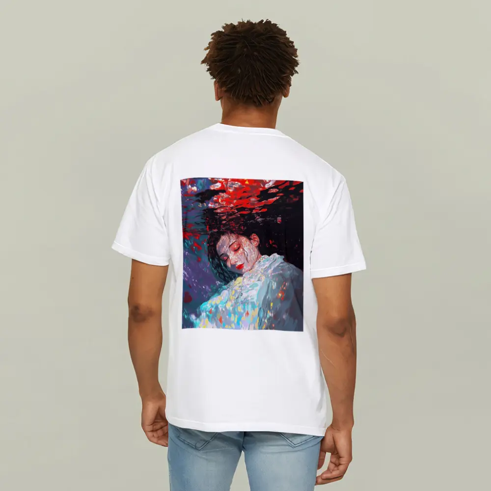 Woman Underwater Red Abstract Art Print – T-Shirts