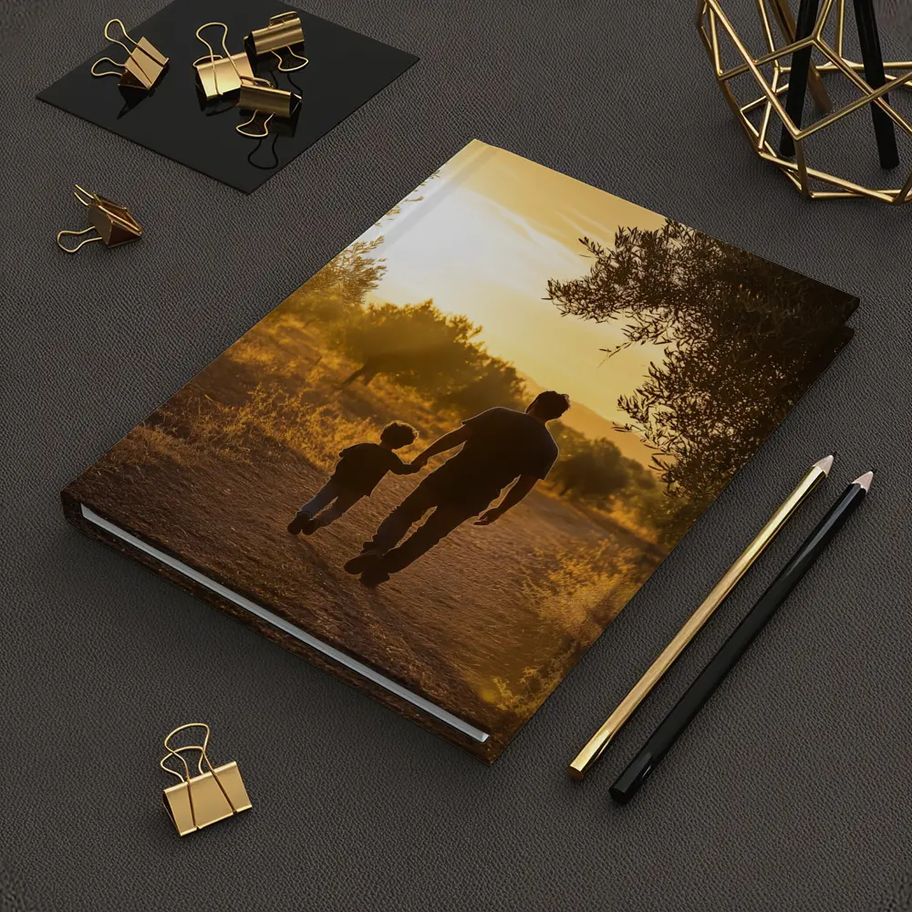 Father and Son Walking at Golden Sunset – Notebooks