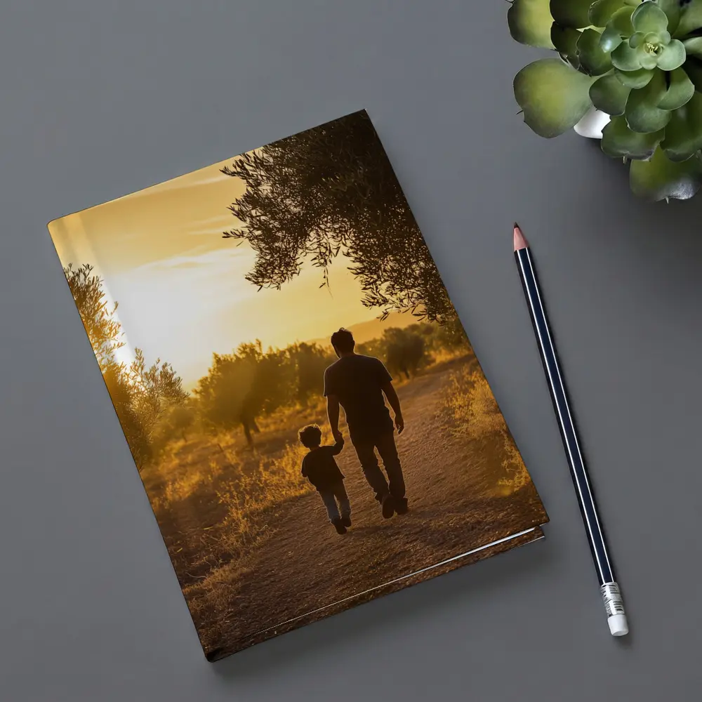 Father and Son Walking at Golden Sunset – Notebooks