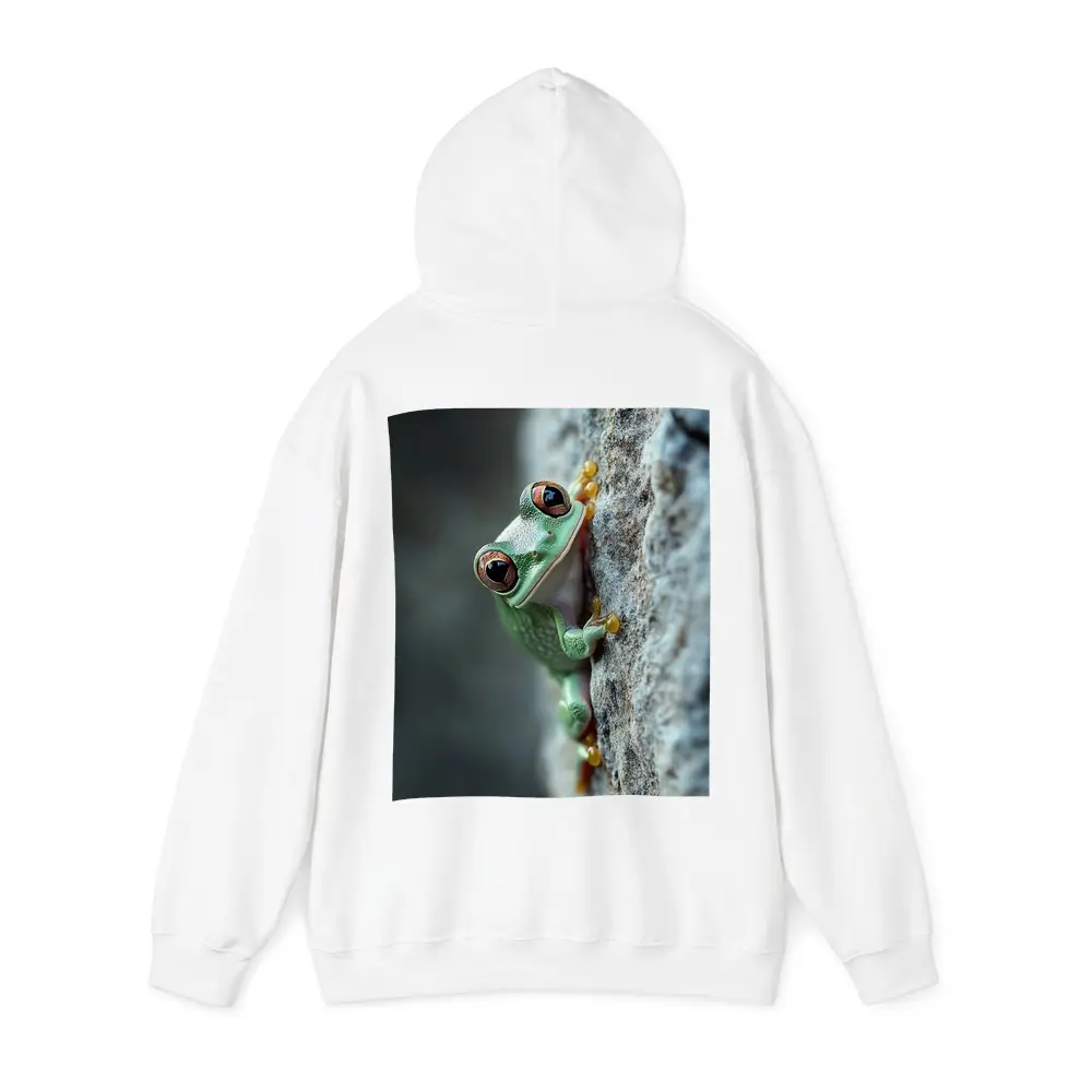 Green Tree Frog Climbing Gray Rock – Hoodies