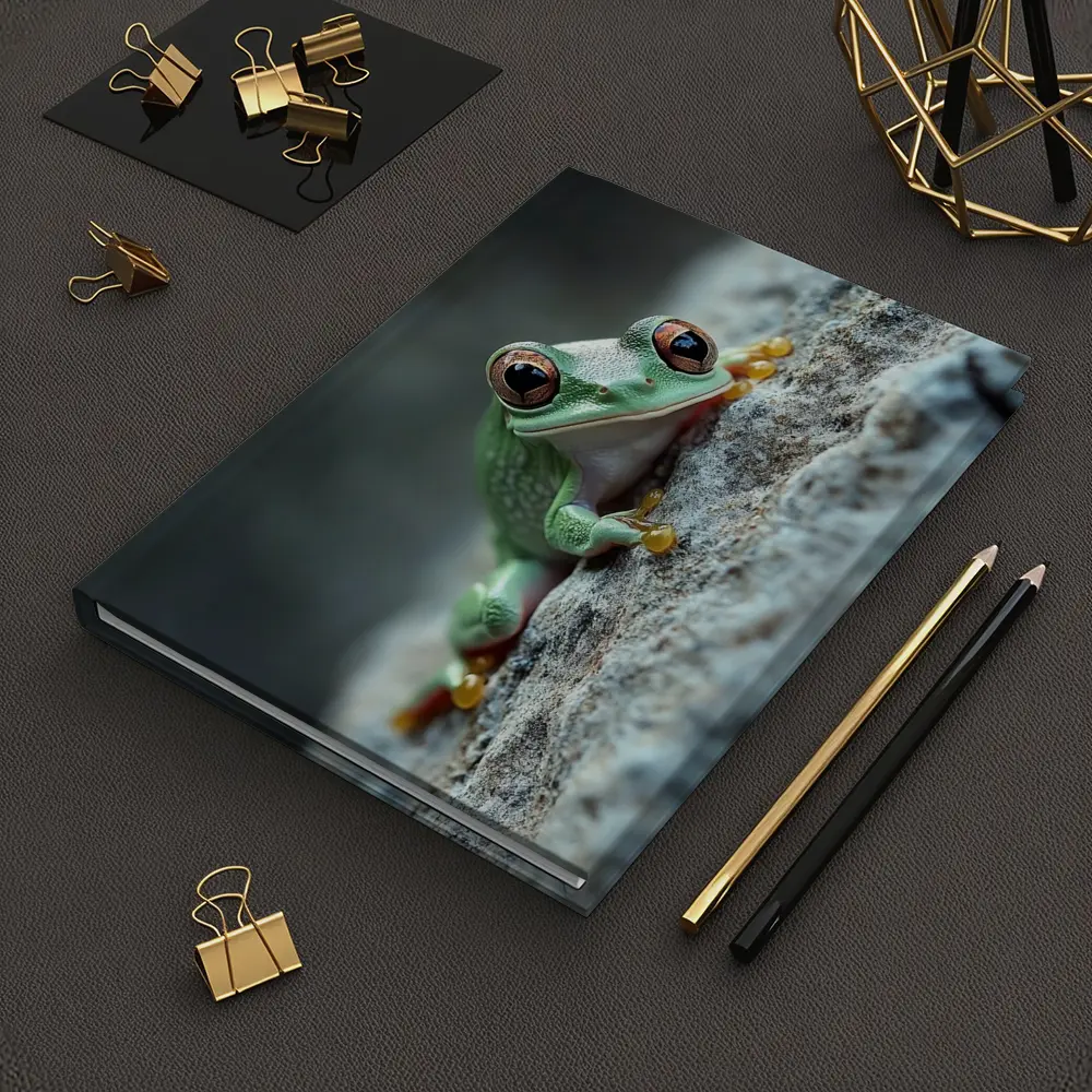 Green Tree Frog Climbing Gray Rock – Notebooks