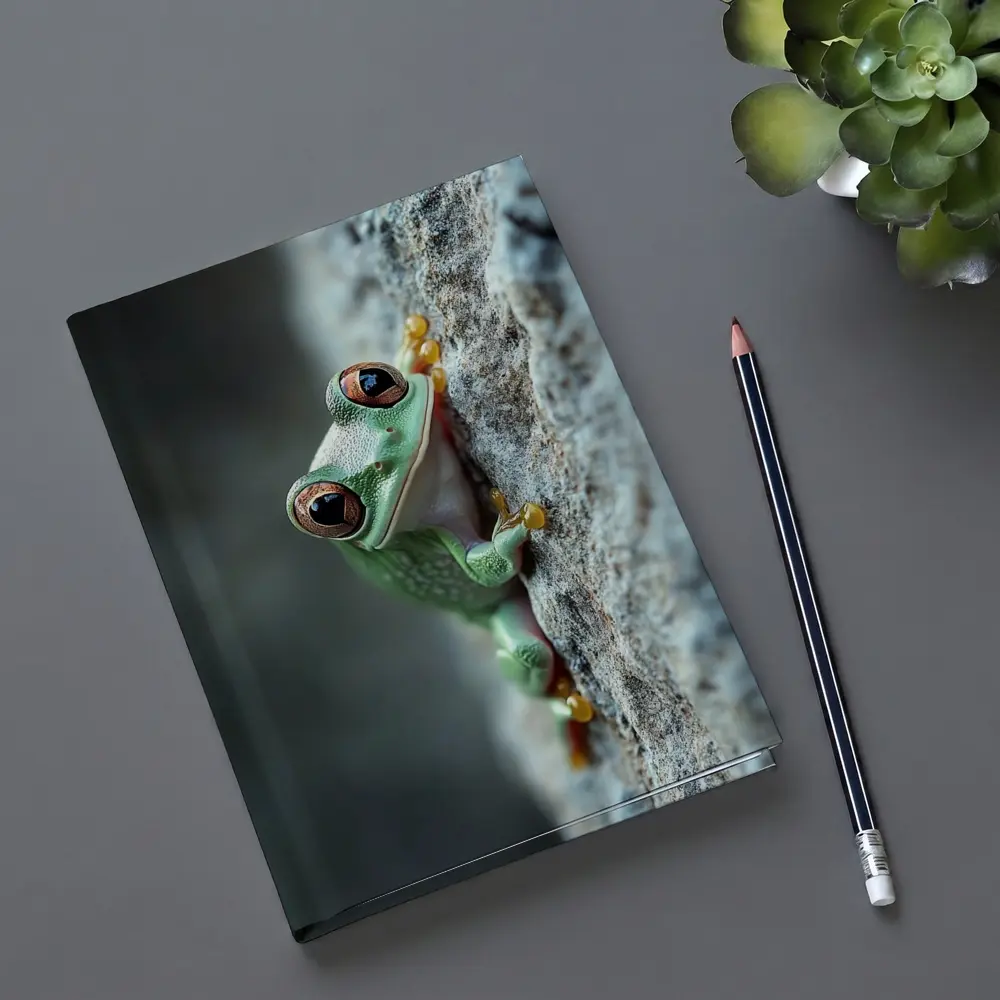 Green Tree Frog Climbing Gray Rock – Notebooks