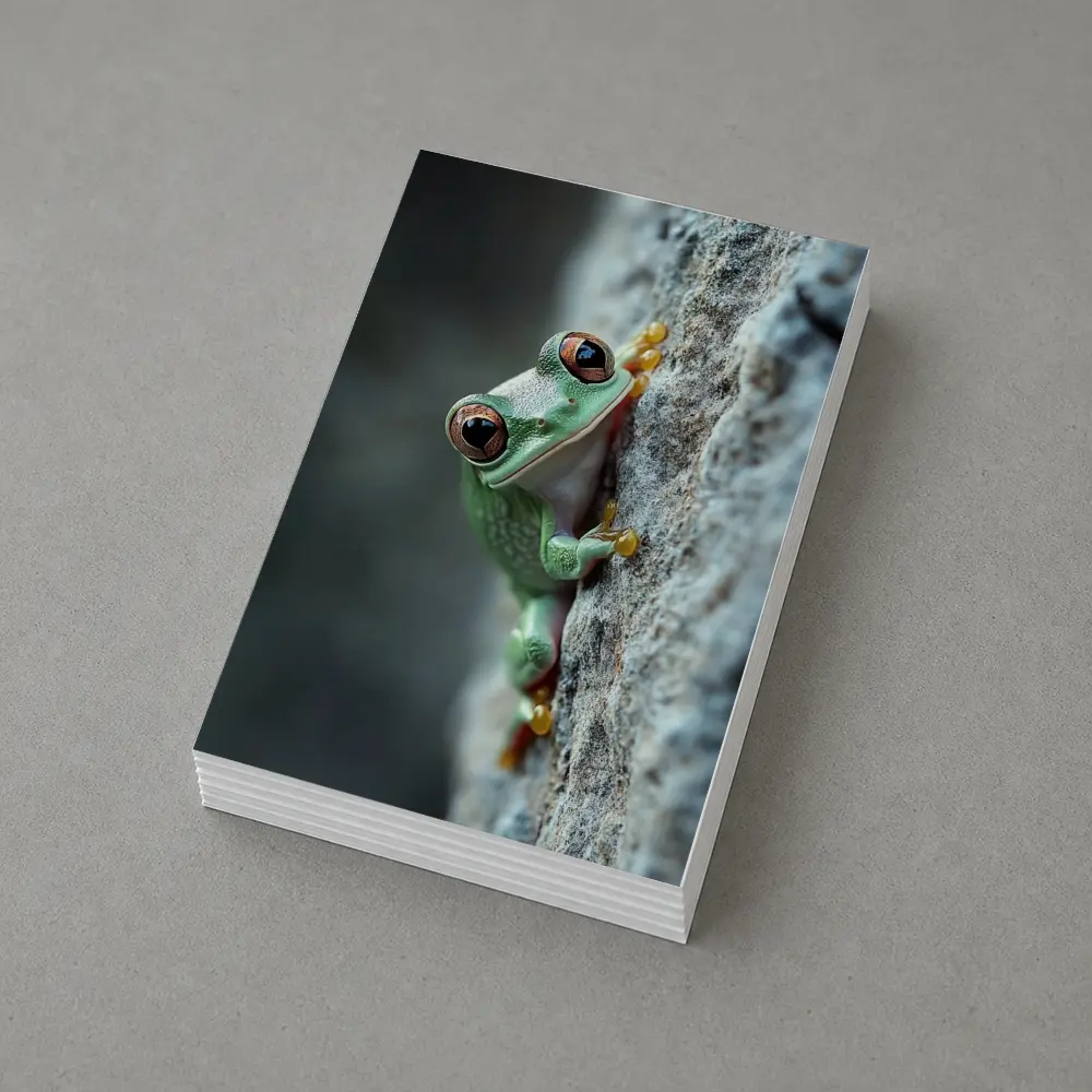 Green Tree Frog Climbing Gray Rock – Postcards