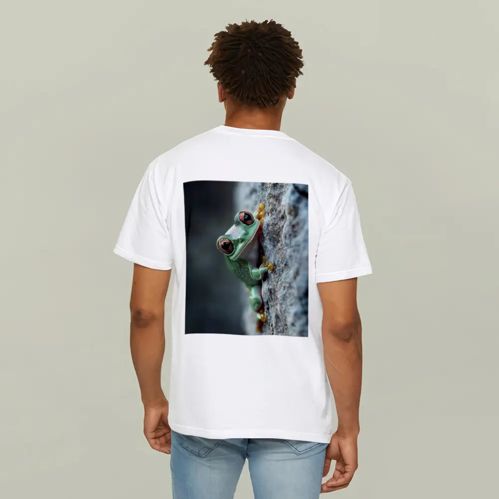 Green Tree Frog Climbing Gray Rock – T-Shirts