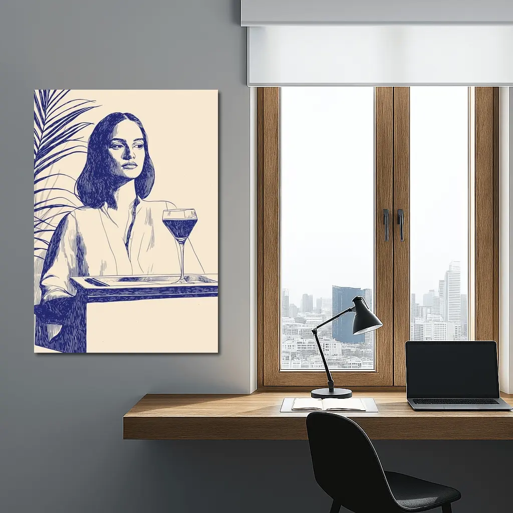 Woman With Wine Glass Line Art Drawing – Wall Art