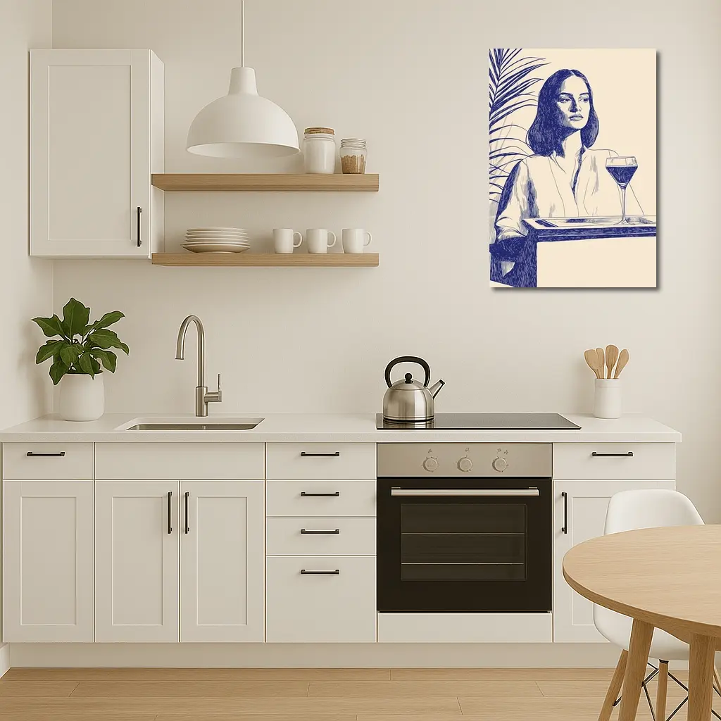 Woman With Wine Glass Line Art Drawing – Wall Art