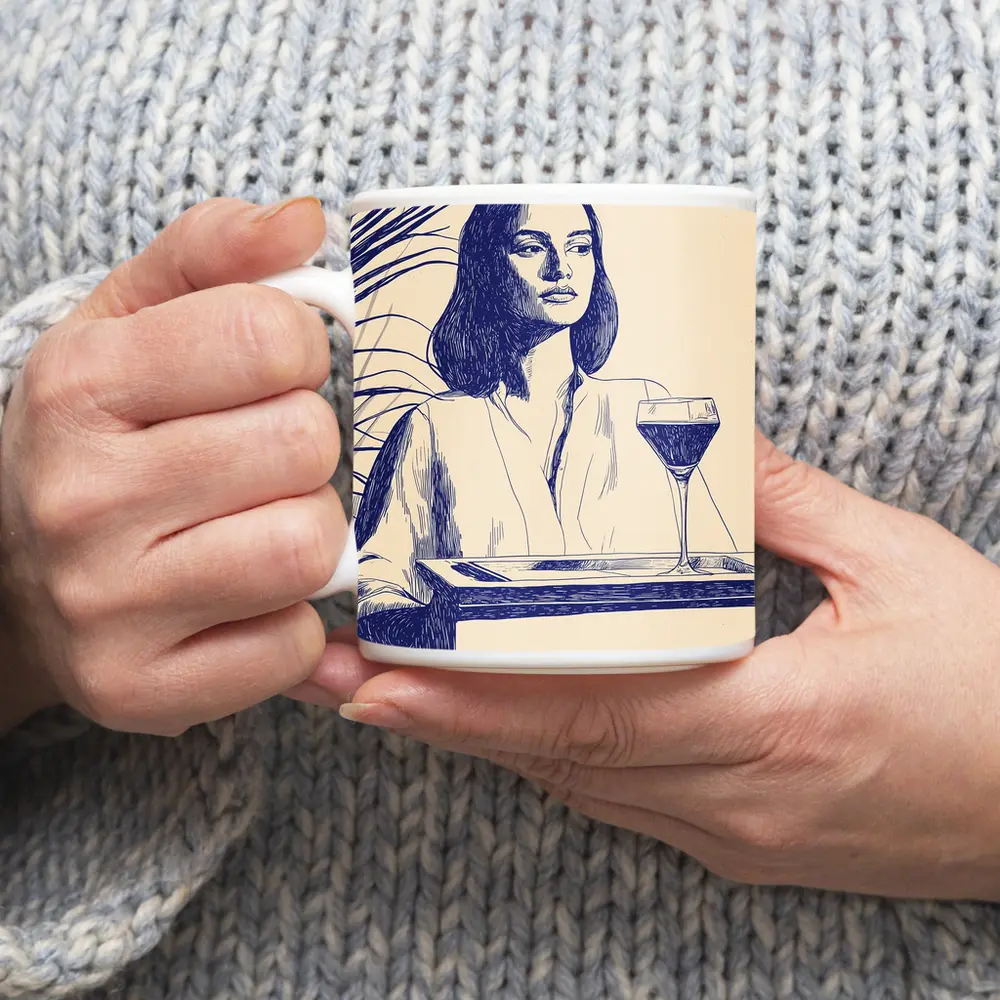 Woman With Wine Glass Line Art Drawing – Mugs