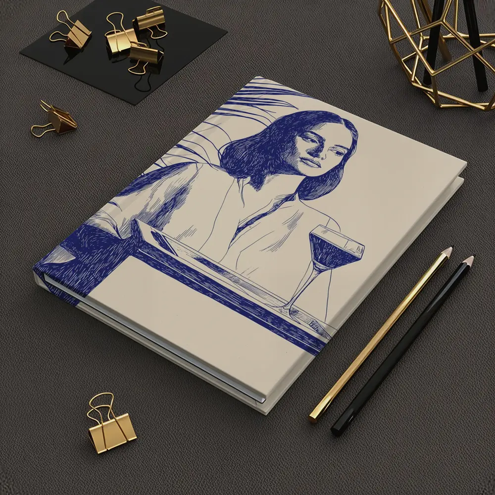 Woman With Wine Glass Line Art Drawing – Notebooks