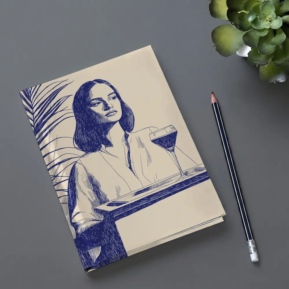 Woman With Wine Glass Line Art Drawing – Notebooks