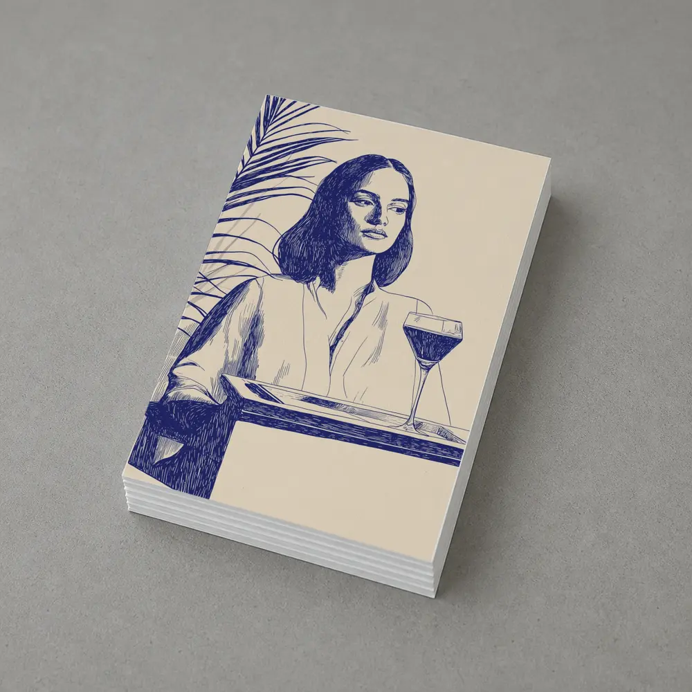 Woman With Wine Glass Line Art Drawing – Postcards