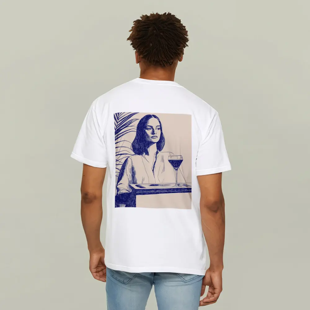 Woman With Wine Glass Line Art Drawing – T-Shirts