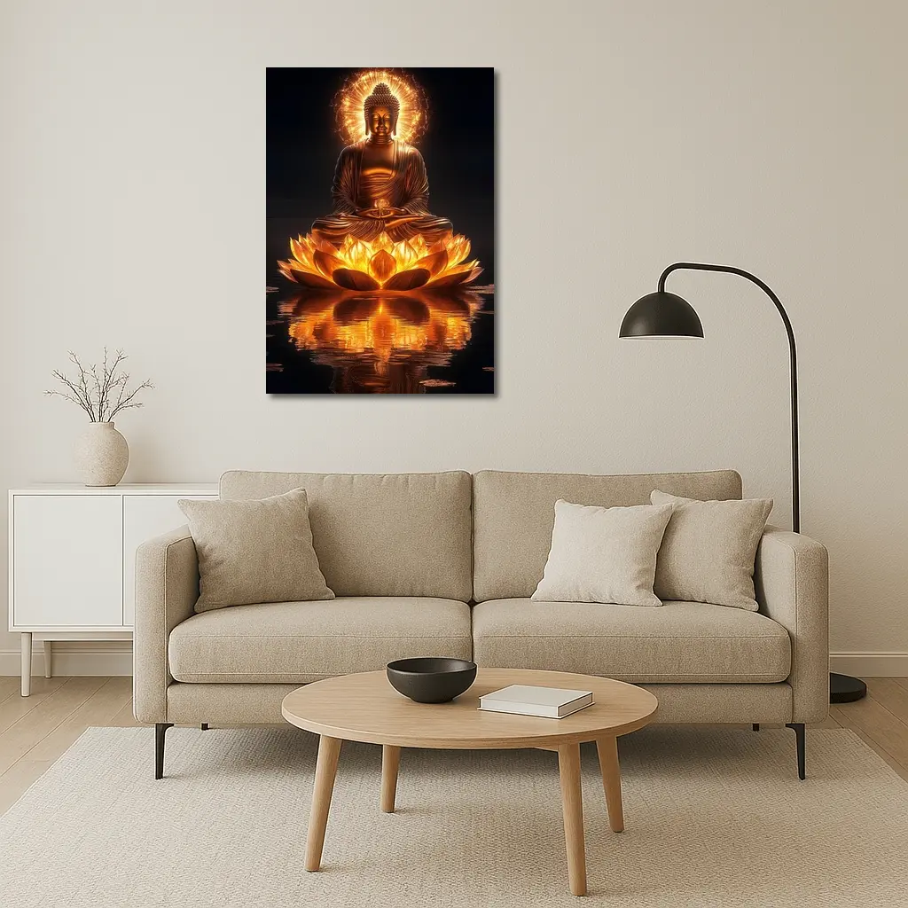 Golden Buddha Lotus Flower Dark Reflection – Wall Art