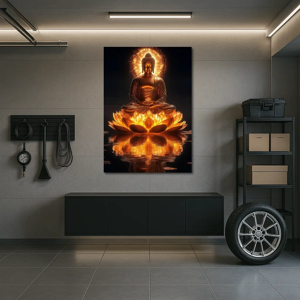 Golden Buddha Lotus Flower Dark Reflection – Wall Art