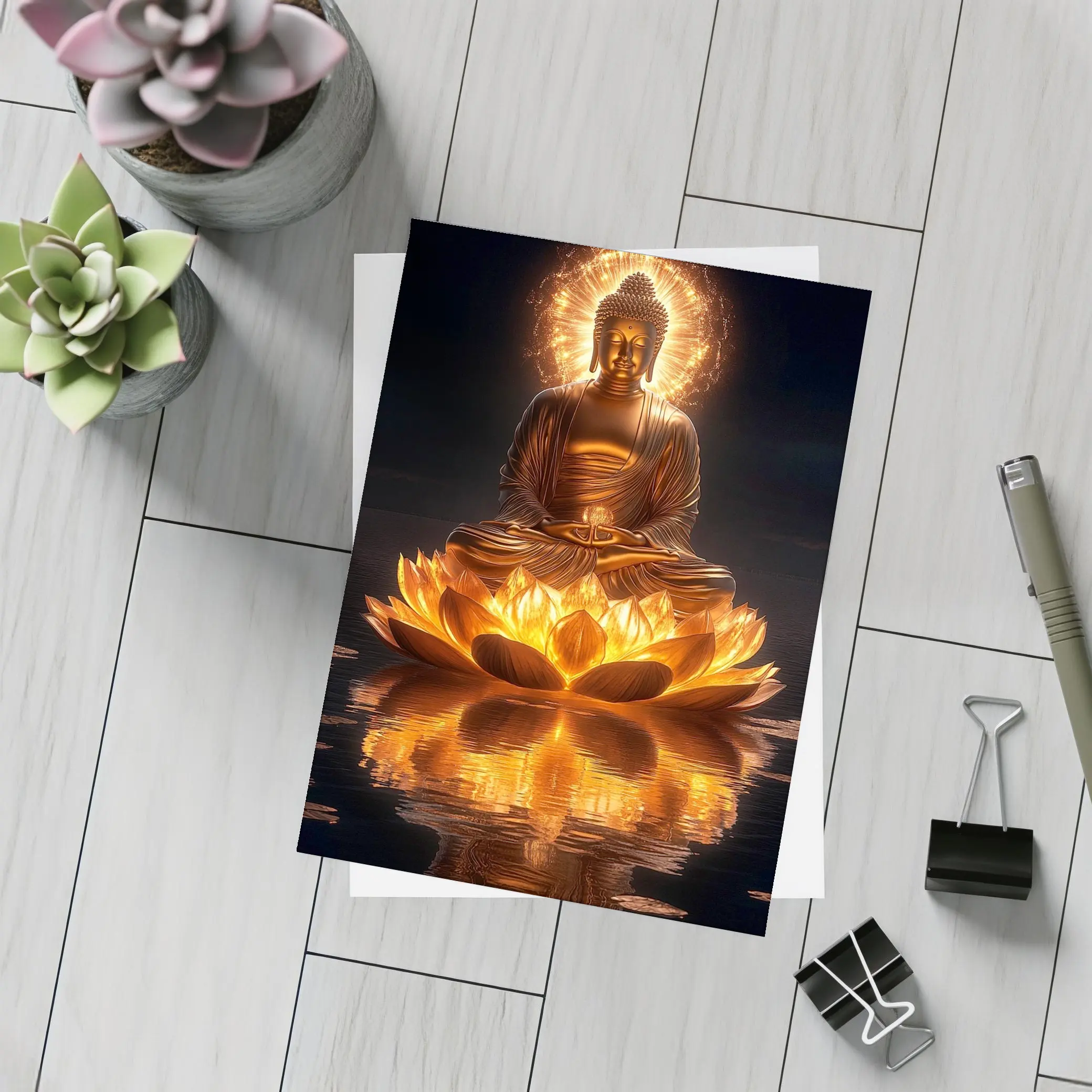 Golden Buddha Lotus Flower Dark Reflection – Postcards