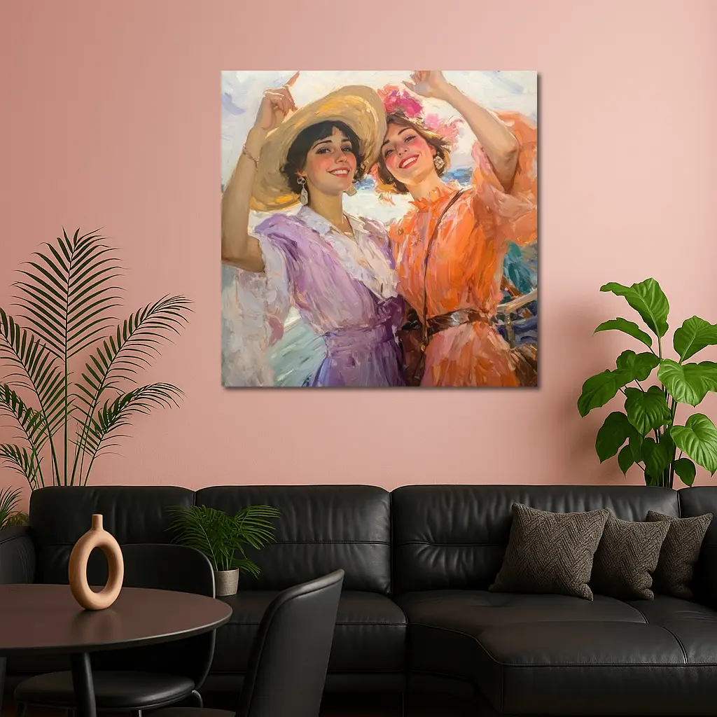 Two Women Dancing Impressionist Oil Painting – Wall Art
