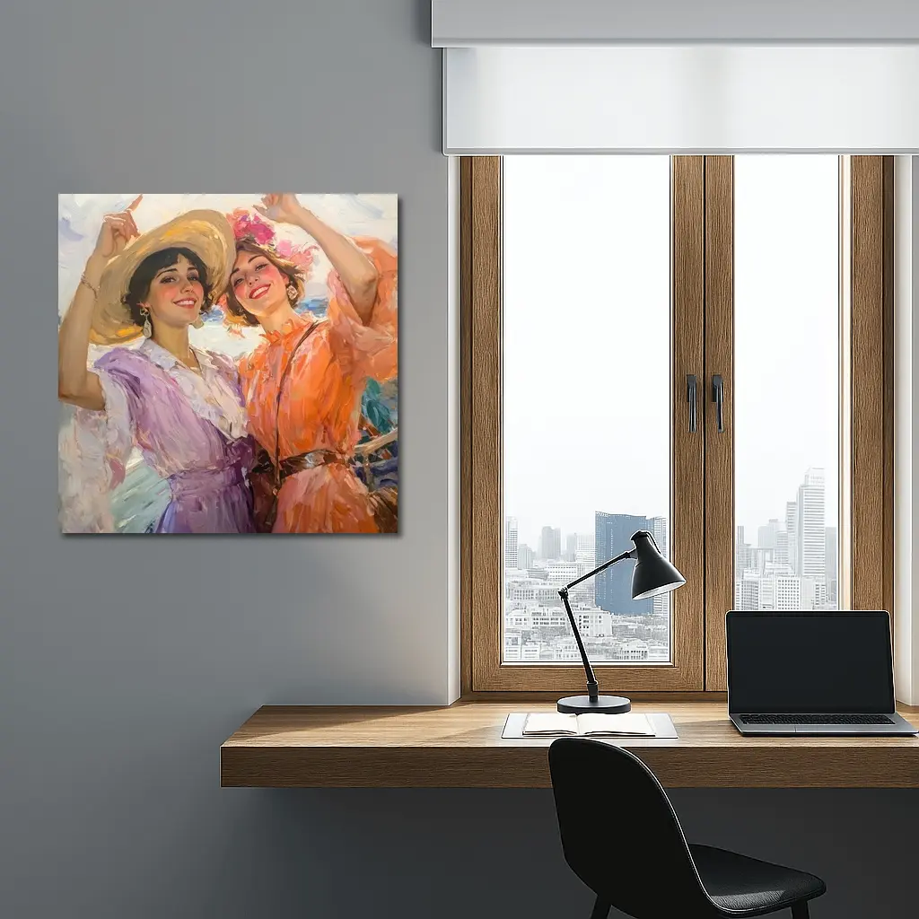 Two Women Dancing Impressionist Oil Painting – Wall Art