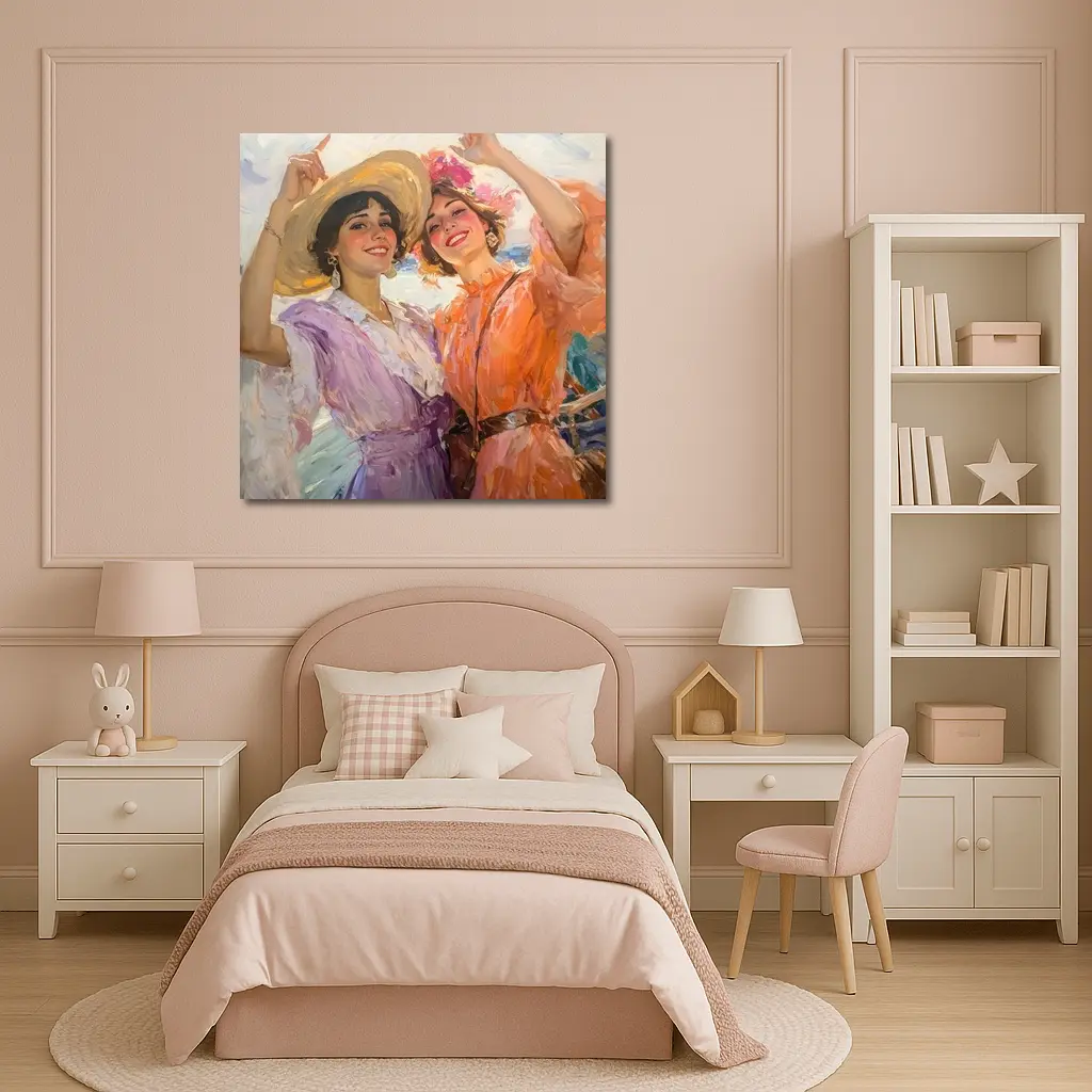 Two Women Dancing Impressionist Oil Painting – Wall Art