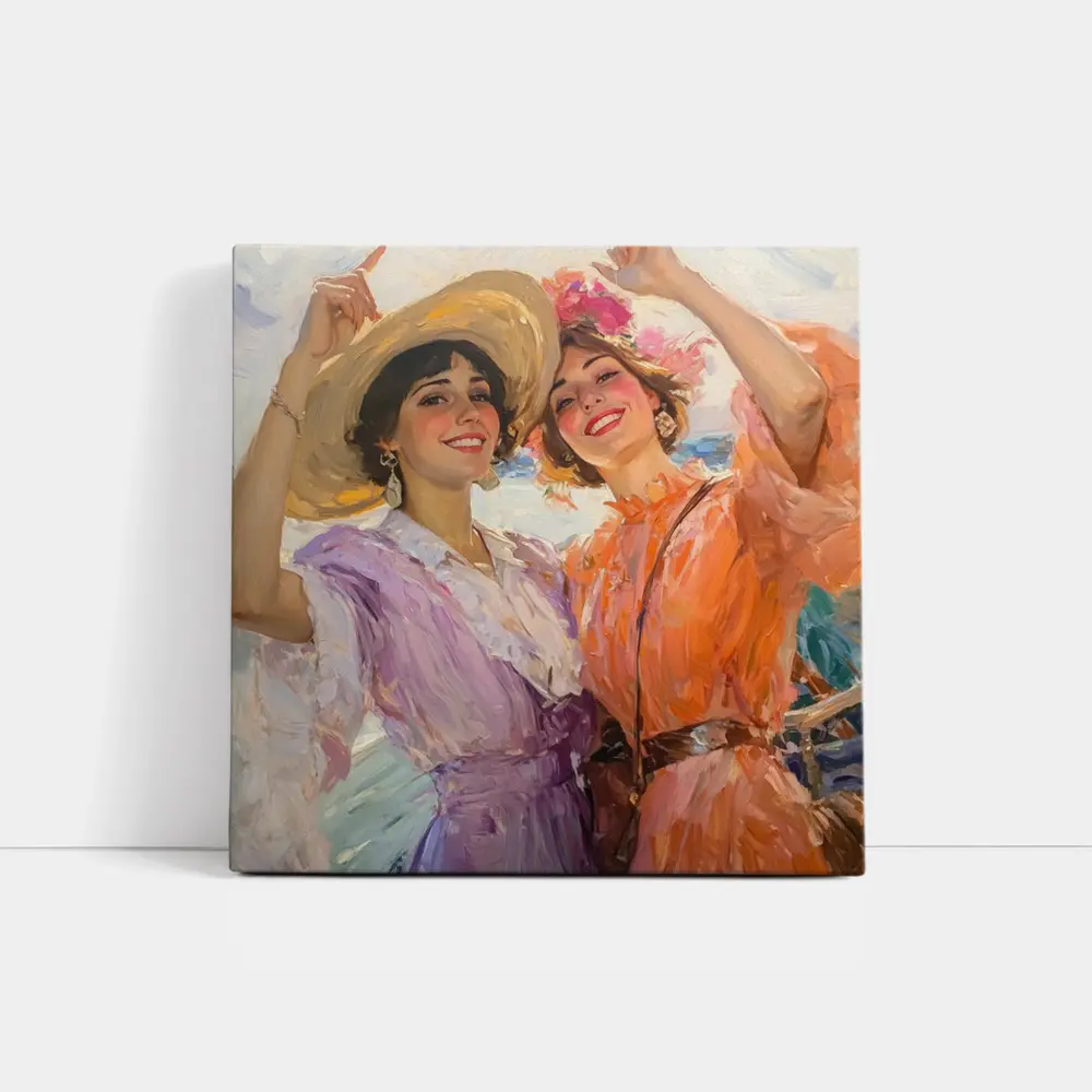 Two Women Dancing Impressionist Oil Painting – Wall Art