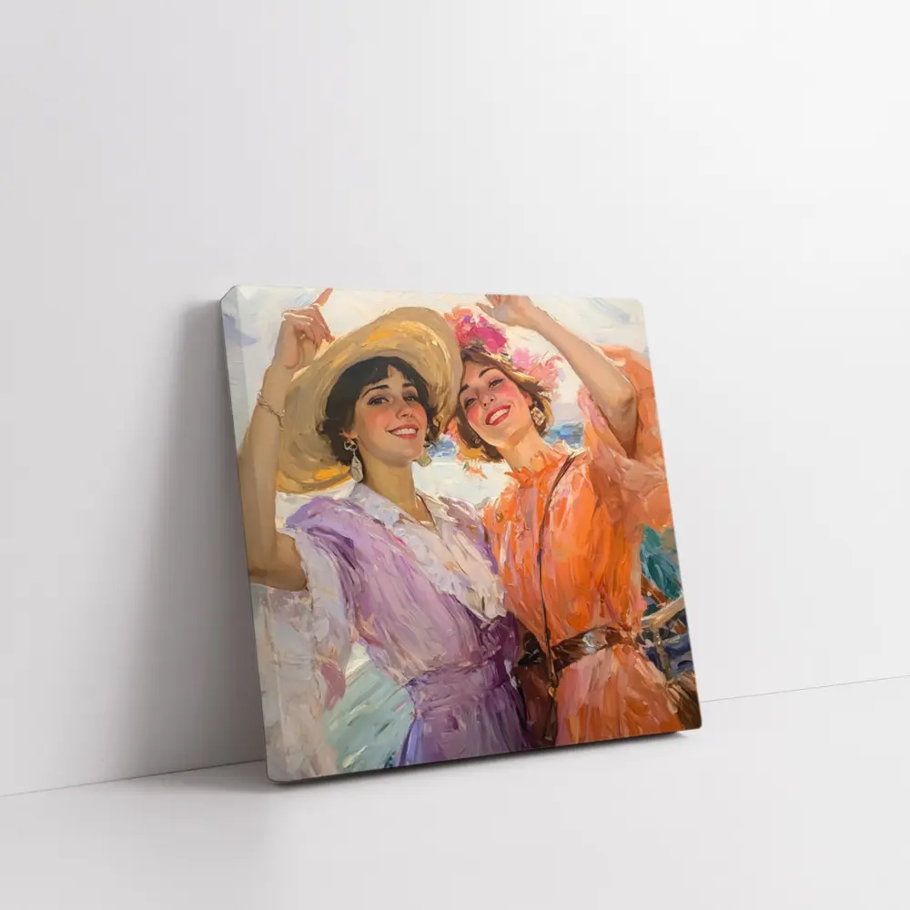 Two Women Dancing Impressionist Oil Painting – Wall Art