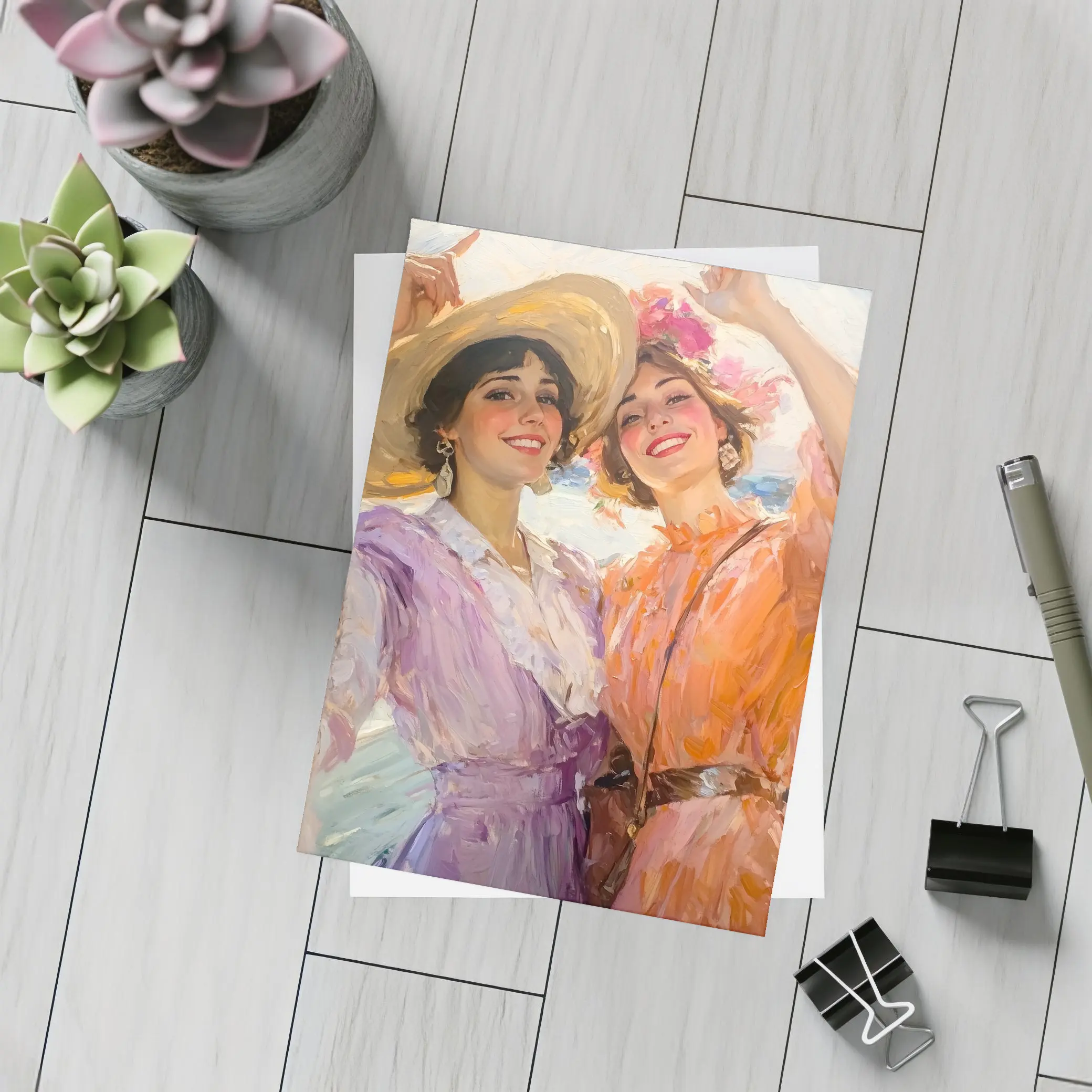 Two Women Dancing Impressionist Oil Painting – Postcards