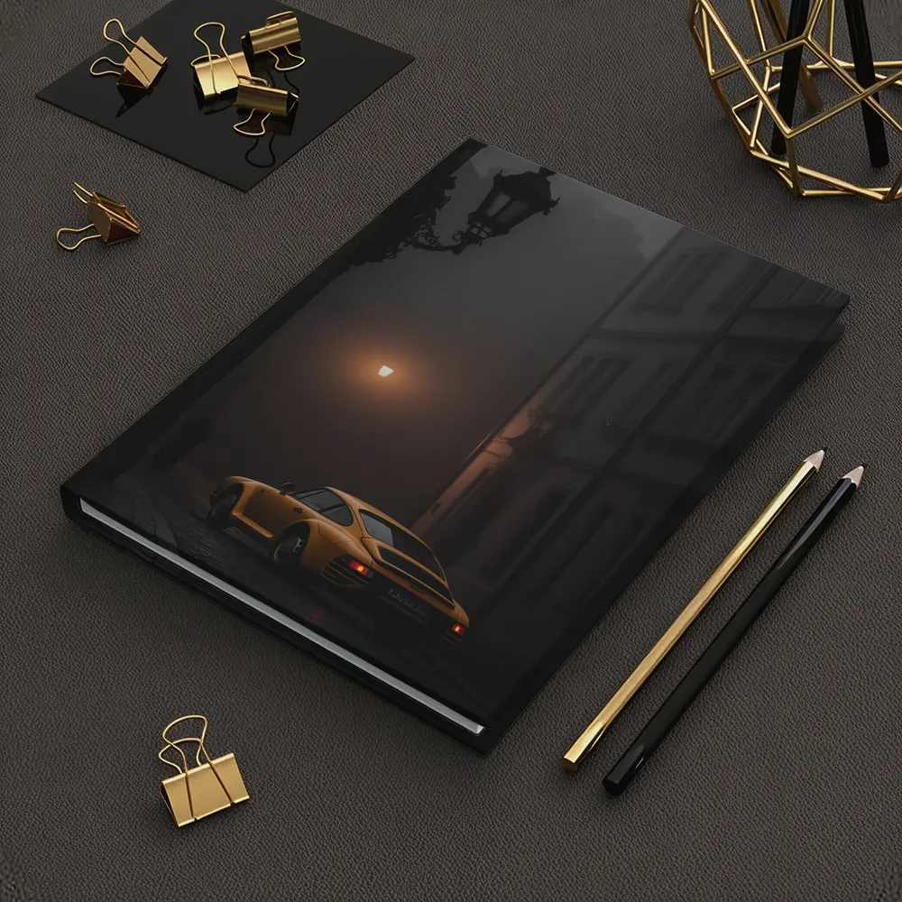 Yellow Porsche 911 Foggy Night Street – Notebooks
