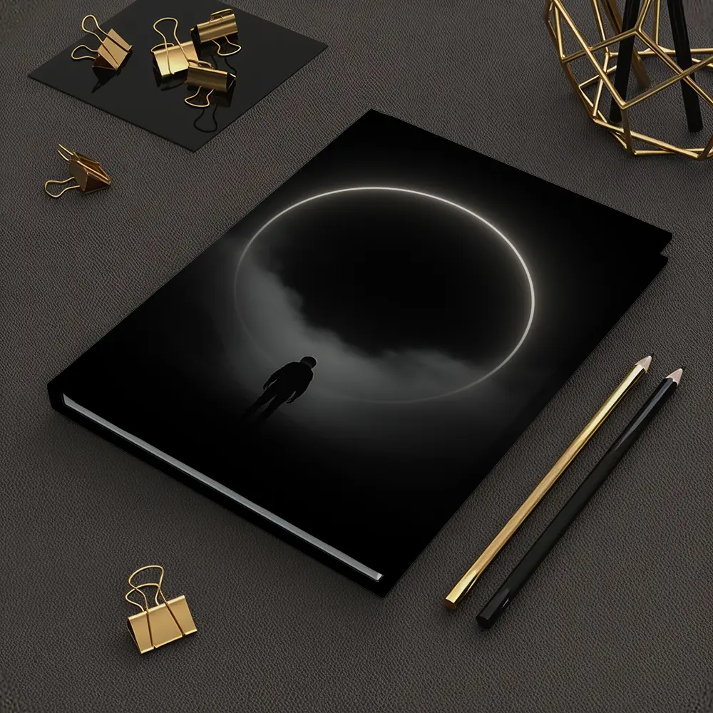 Lone Silhouette Standing Before Glowing Circle – Notebooks