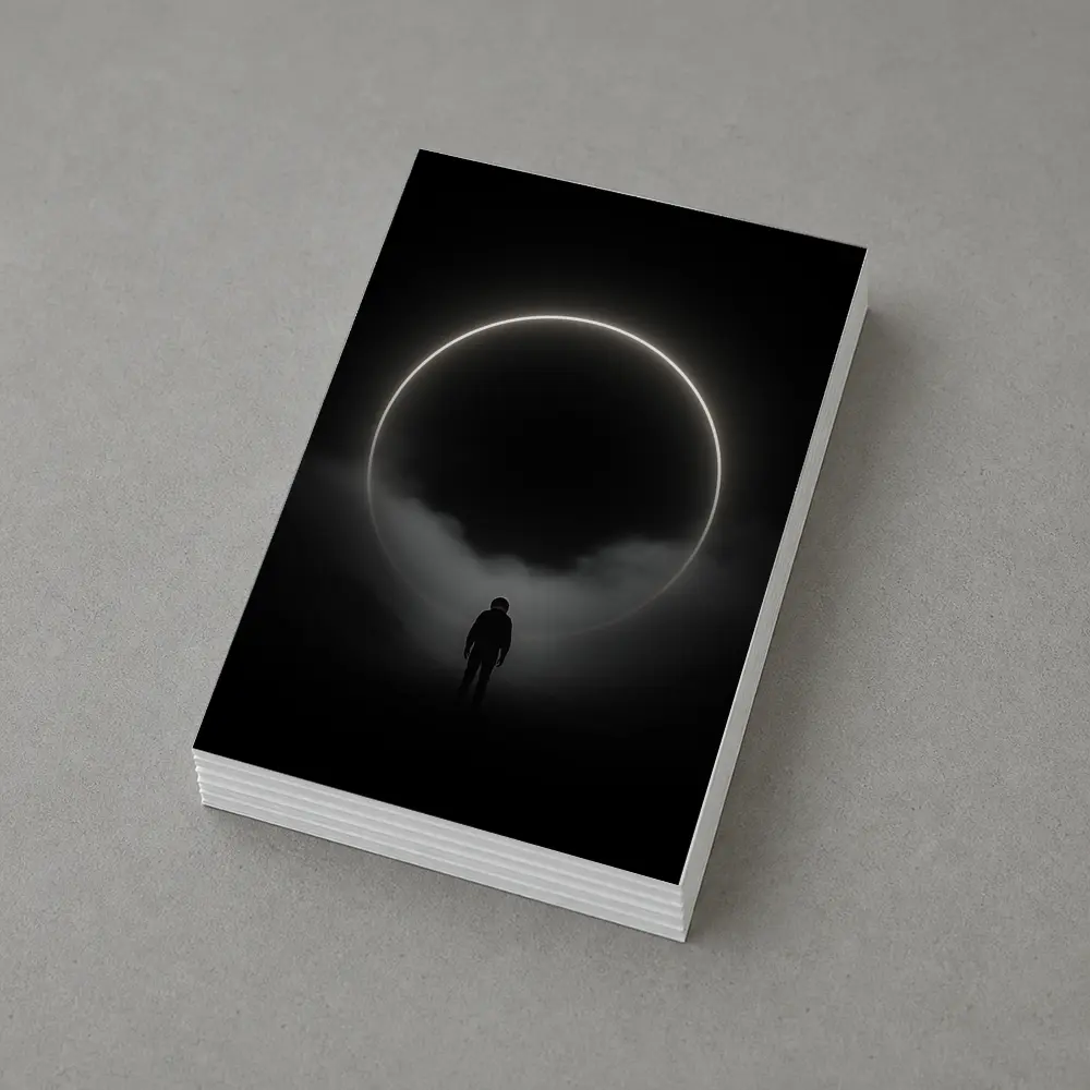 Lone Silhouette Standing Before Glowing Circle – Postcards
