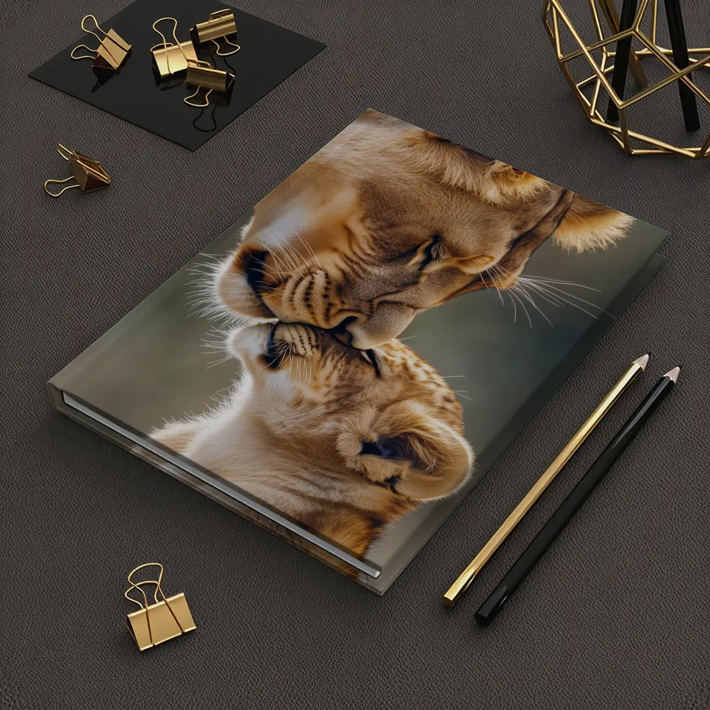 Lioness and Cub Tender Moment Outdoors – Notebooks