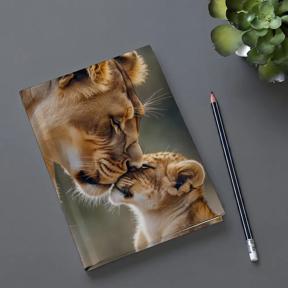Lioness and Cub Tender Moment Outdoors – Notebooks