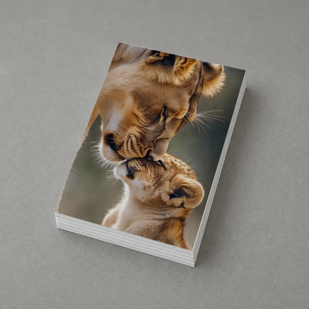 Lioness and Cub Tender Moment Outdoors – Postcards