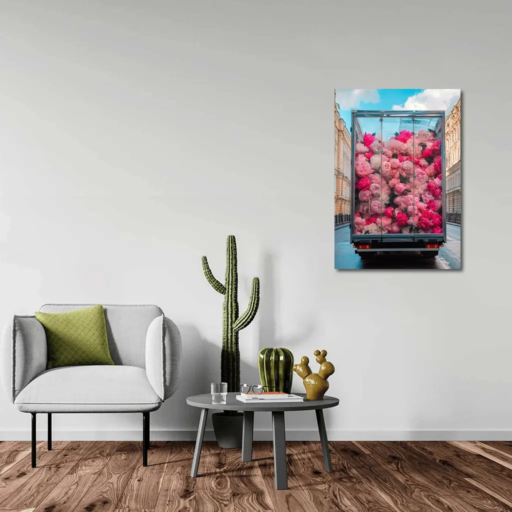 Pink Peonies Truck City Street Scene – Wall Art