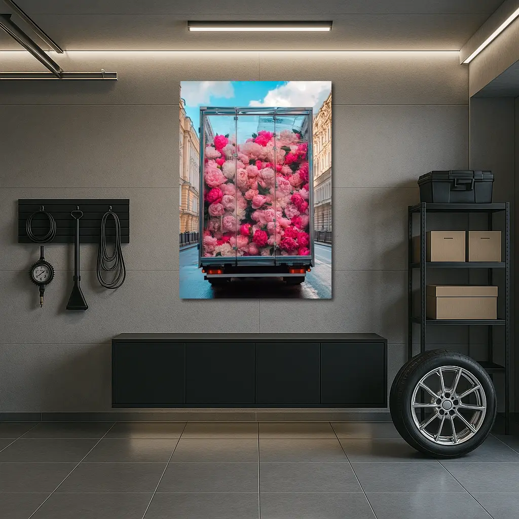 Pink Peonies Truck City Street Scene – Wall Art