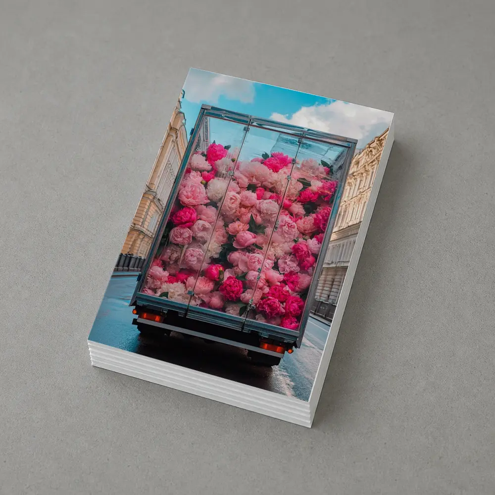 Pink Peonies Truck City Street Scene – Postcards