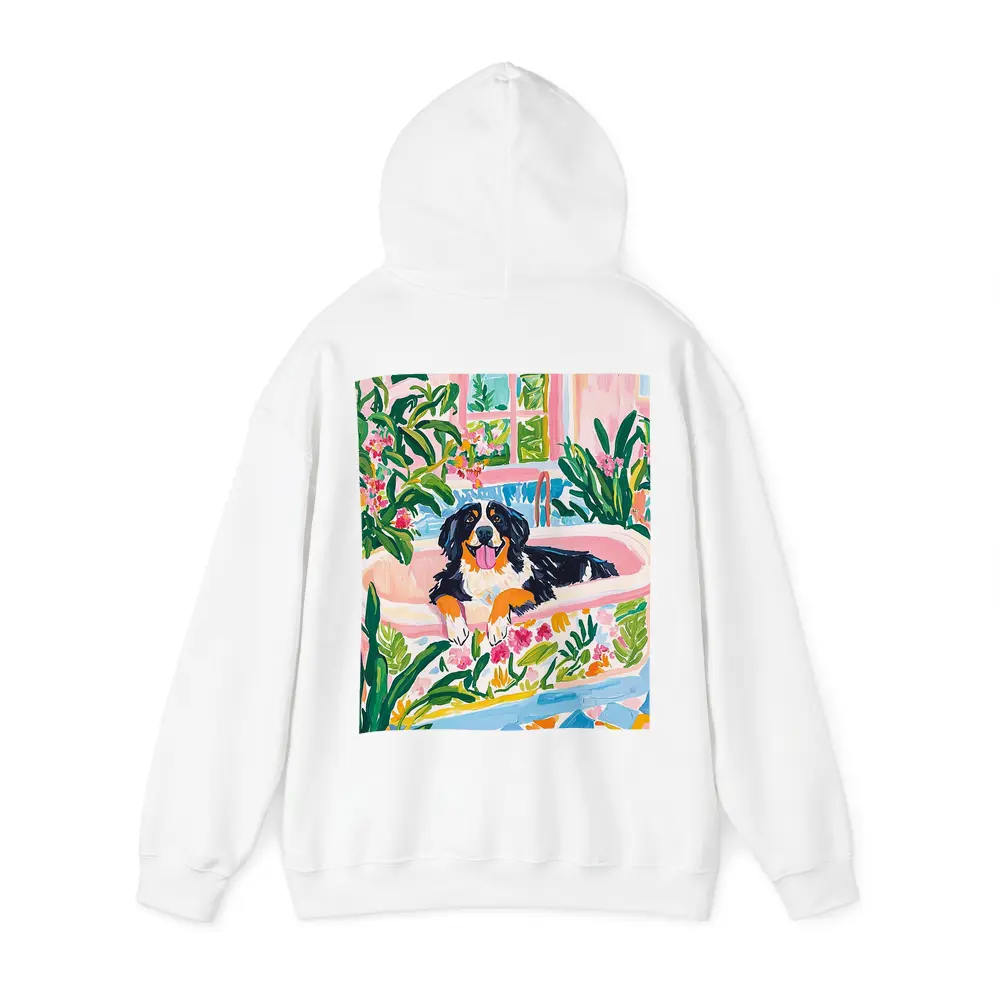 Bernese Mountain Dog Relaxing In Floral Bath – Hoodies