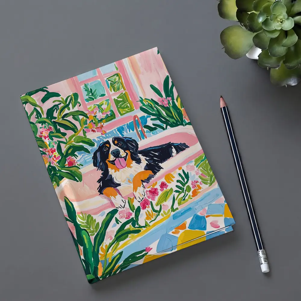 Bernese Mountain Dog Relaxing In Floral Bath – Notebooks