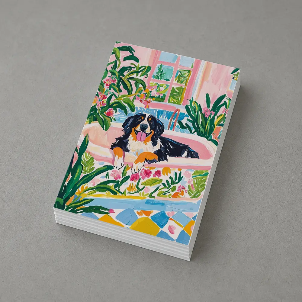 Bernese Mountain Dog Relaxing In Floral Bath – Postcards