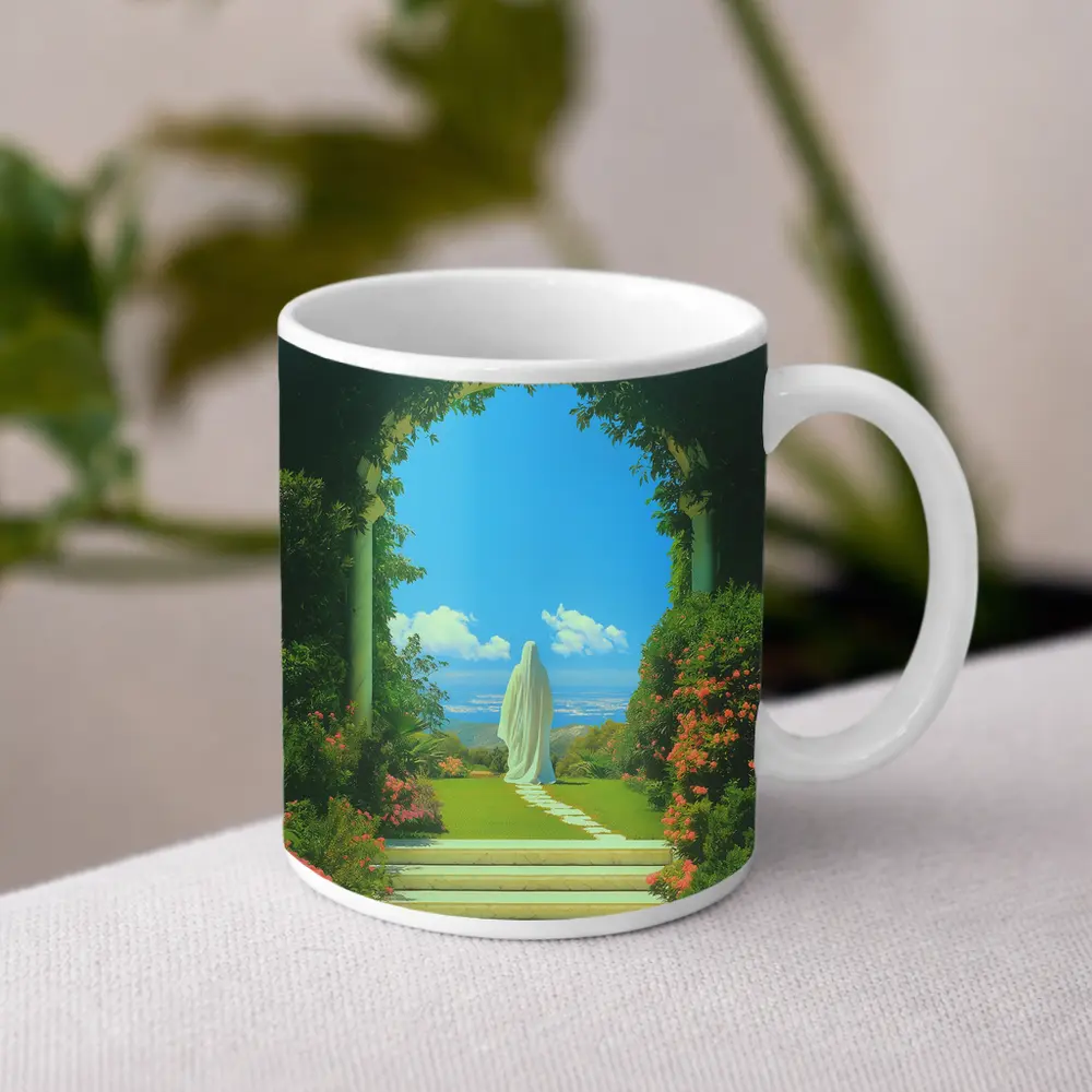 Robed Figure Garden Arch Surreal Art – Mugs