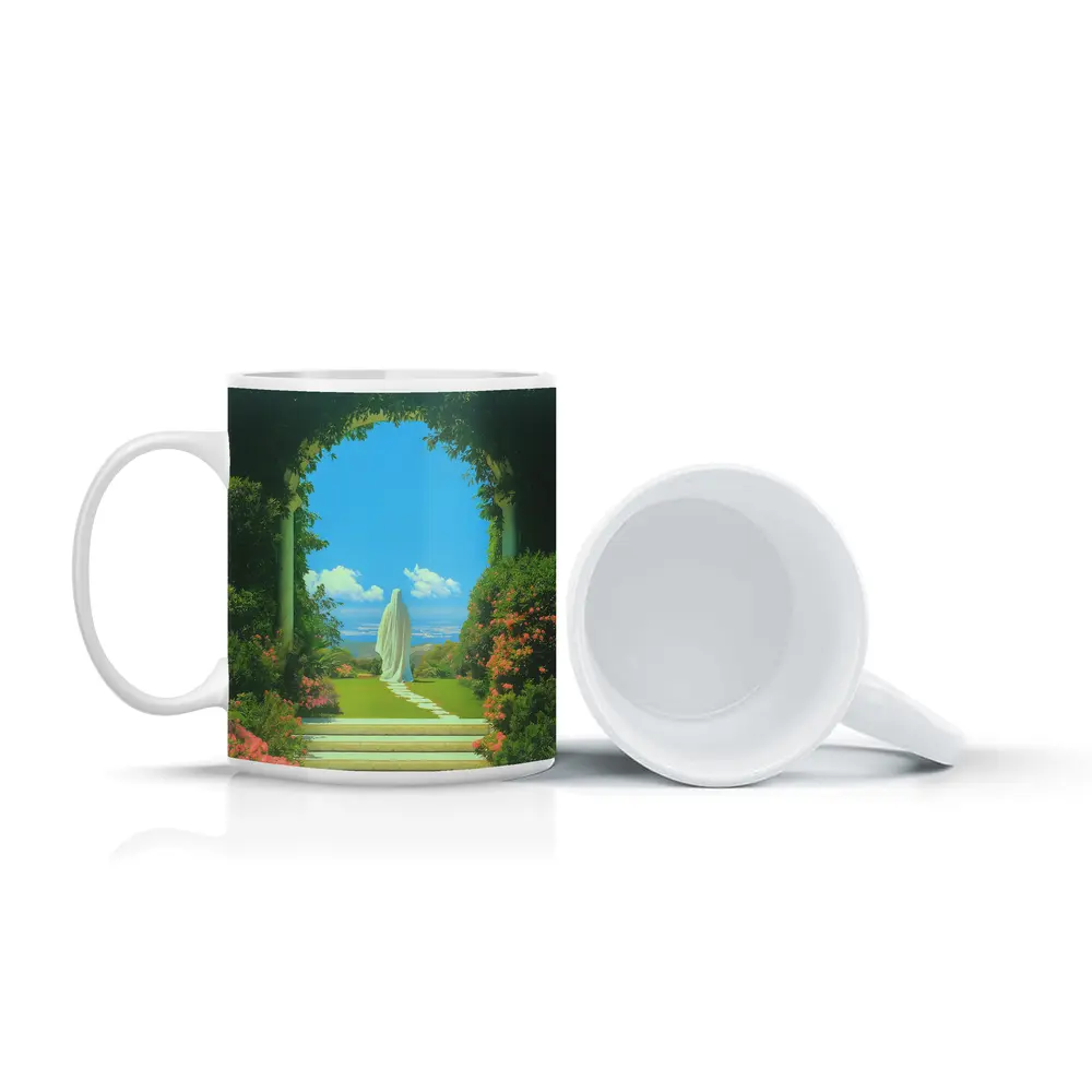 Robed Figure Garden Arch Surreal Art – Mugs