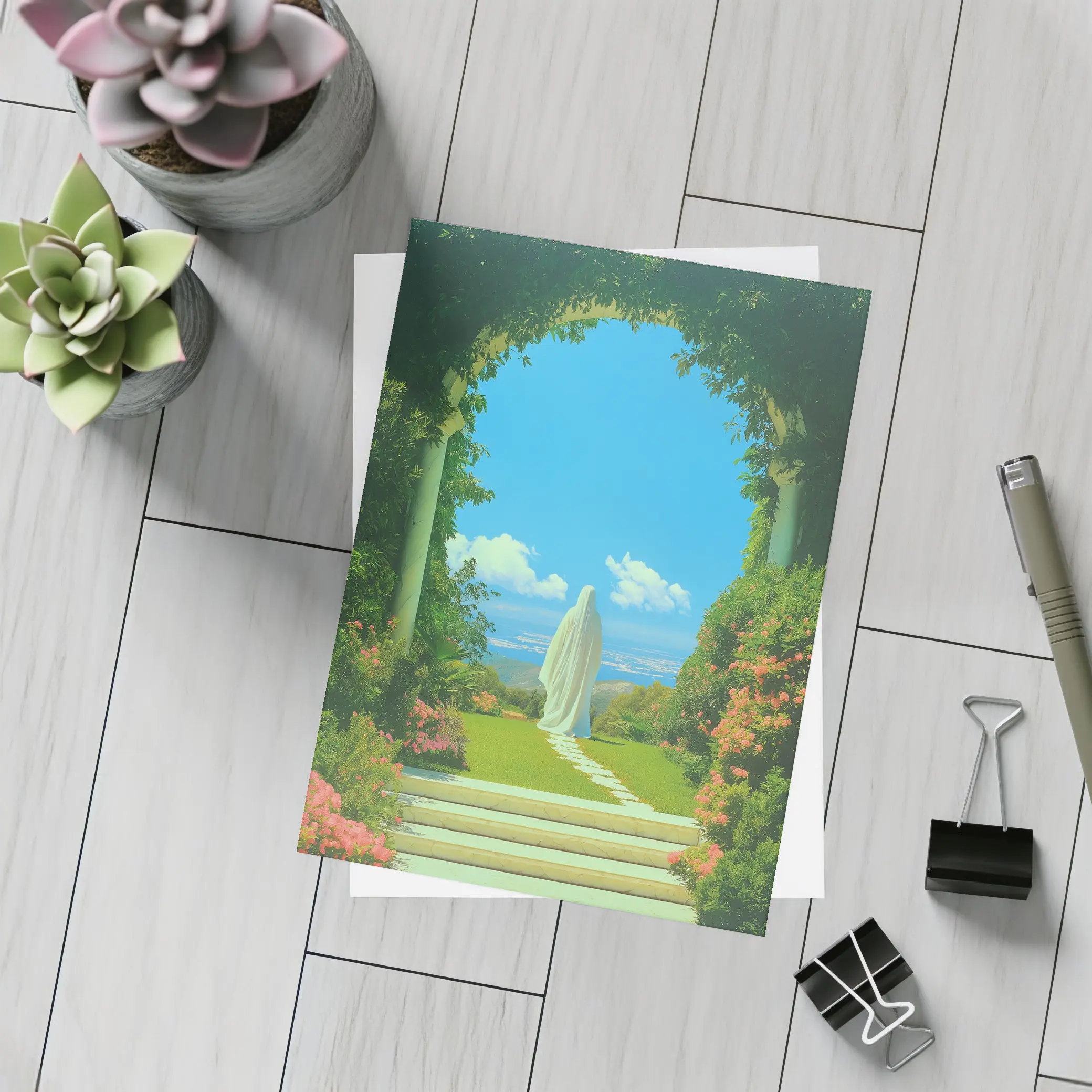 Robed Figure Garden Arch Surreal Art – Postcards