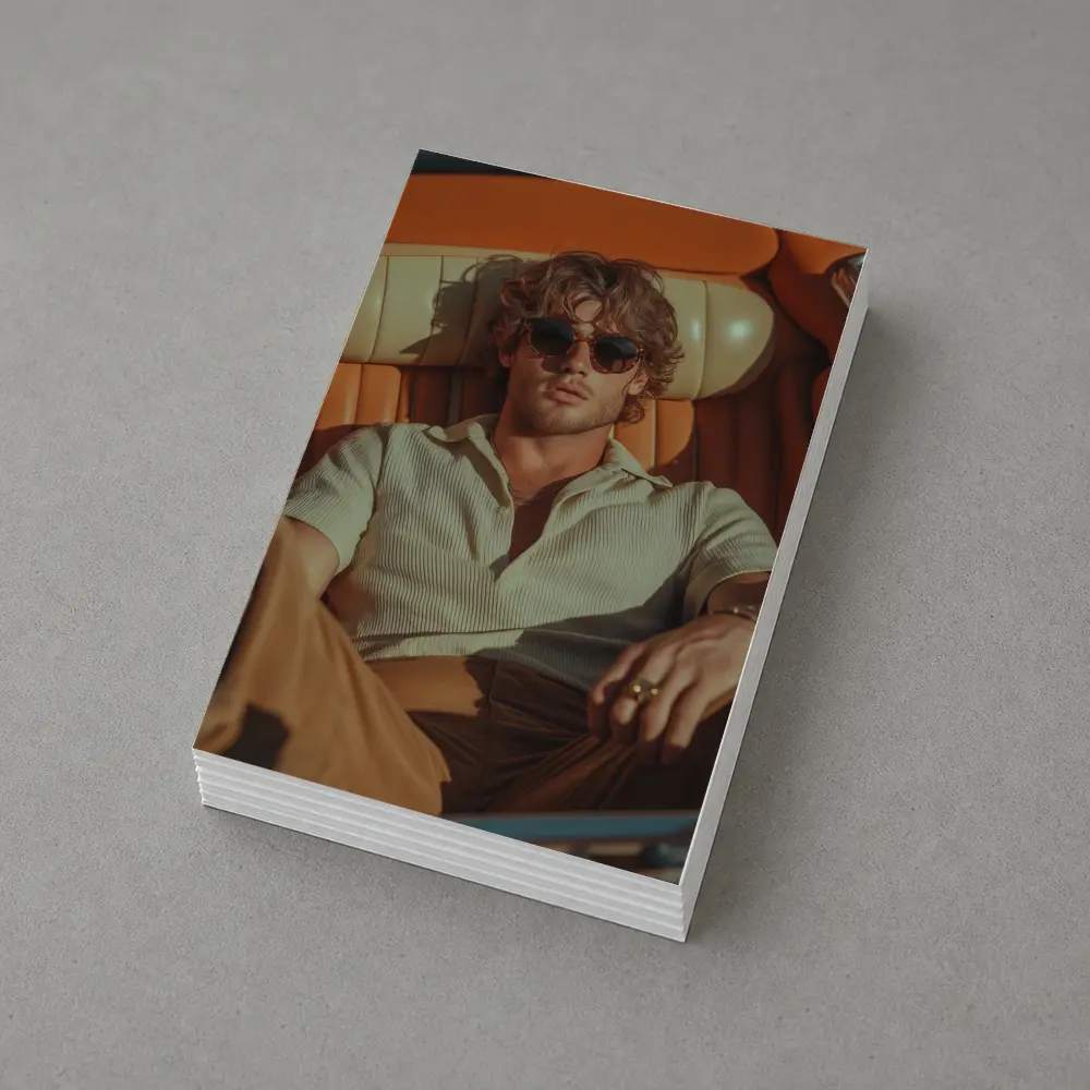 Man Relaxing in Vintage Convertible Car – Postcards