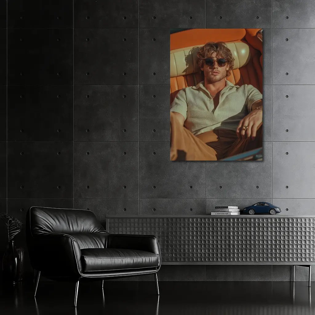 Man Relaxing in Vintage Convertible Car – Wall Art