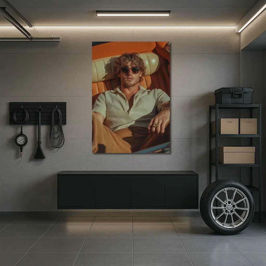 Man Relaxing in Vintage Convertible Car – Wall Art