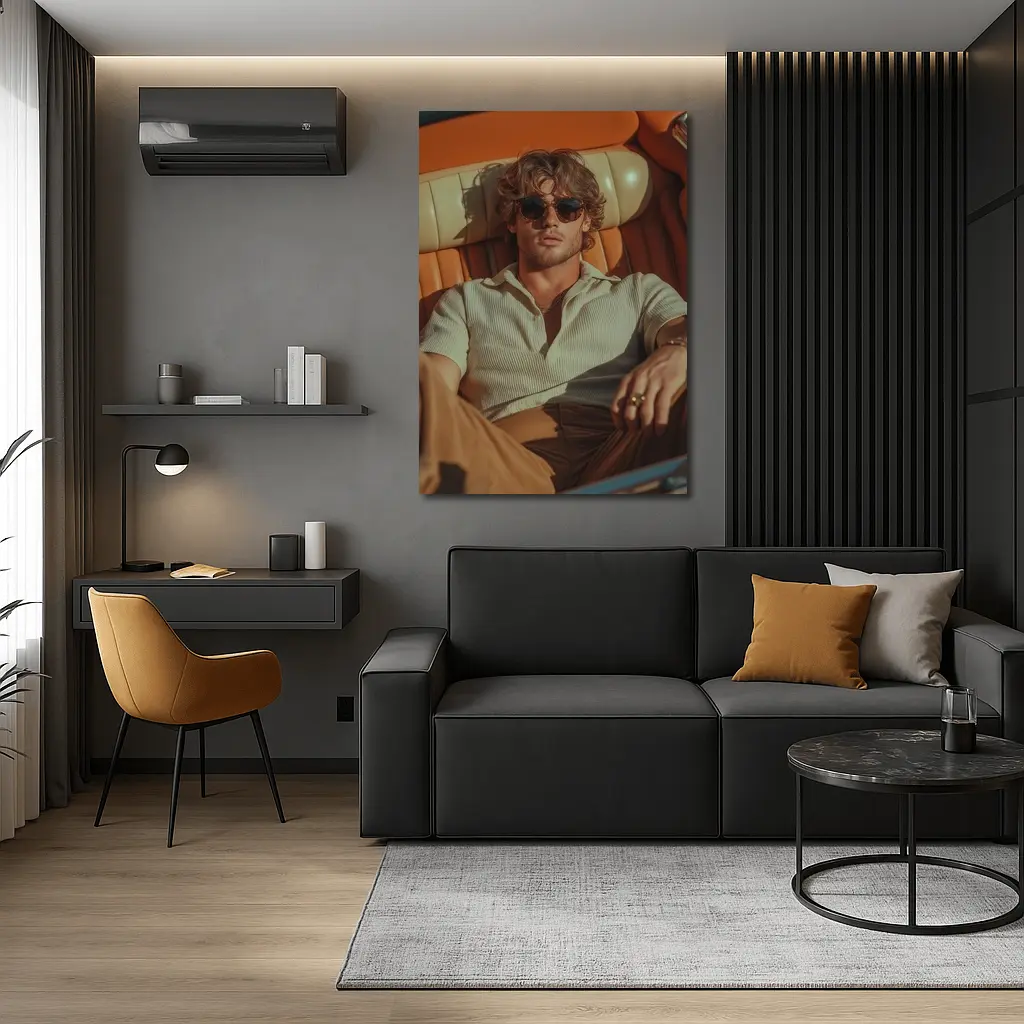 Man Relaxing in Vintage Convertible Car – Wall Art