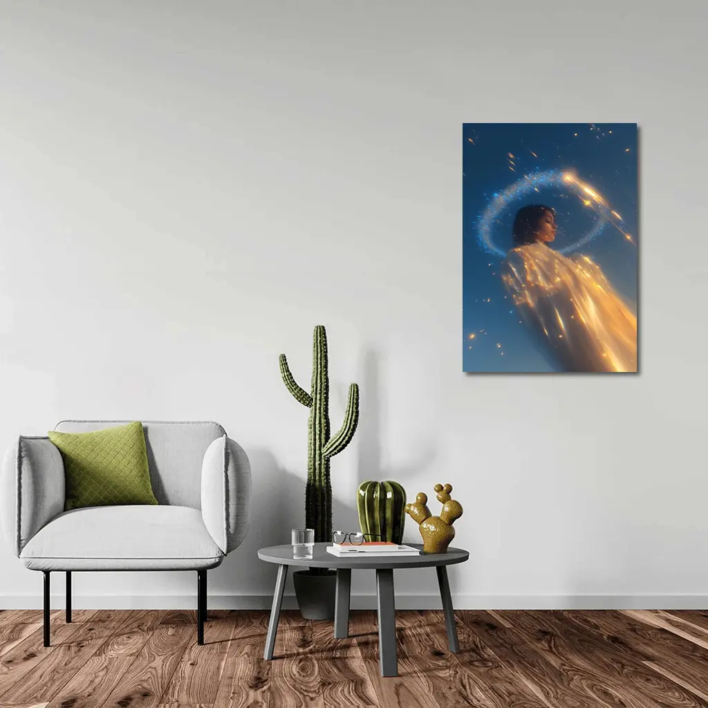 Angel Woman Golden Light Blue Sky – Wall Art