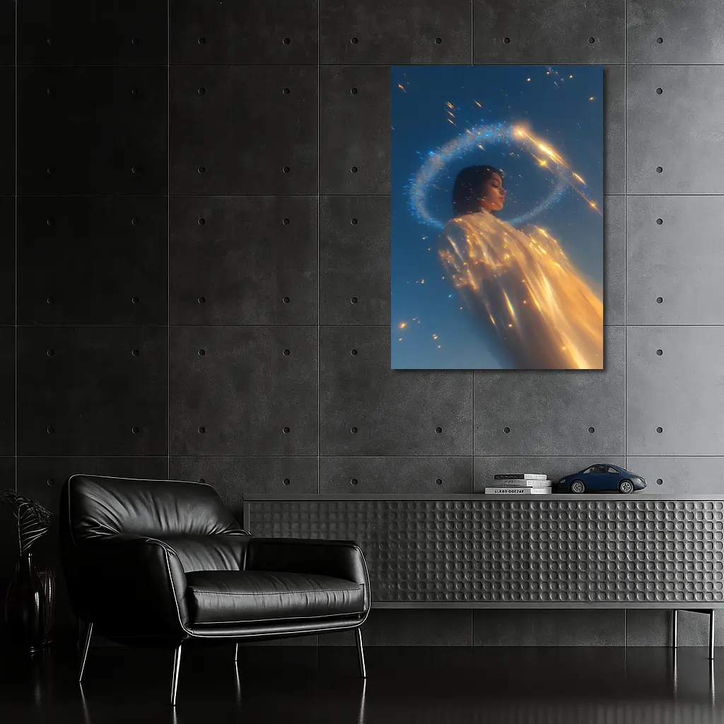 Angel Woman Golden Light Blue Sky – Wall Art